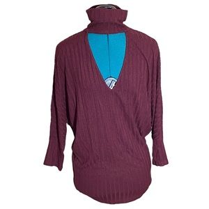 Heart & Hips Deep V-Neck Dolman Sleeve Turtleneck Sweater